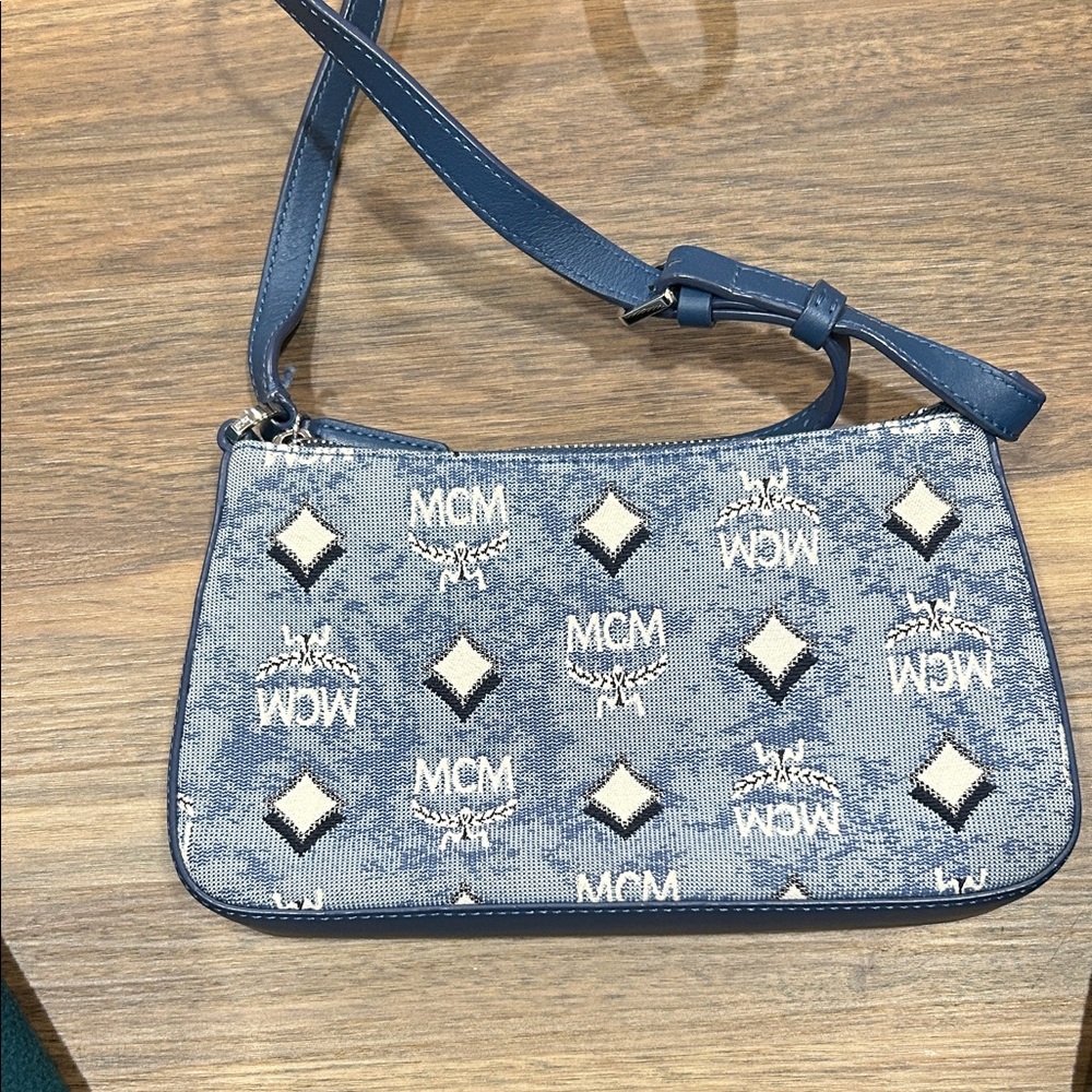 MCM Denim Blue Monogram Shoulder Bag